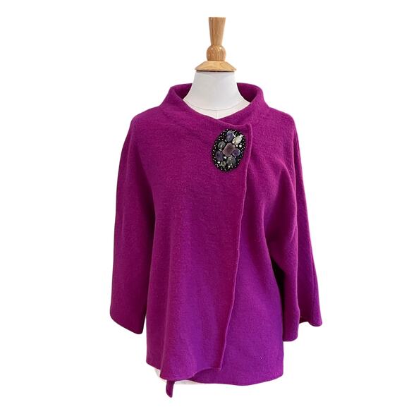 JM Collection Wool Magenta / Purple Open Cardigan / Duster, Jeweled Closure, M - Picture 1 of 12